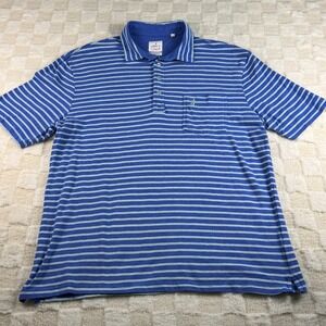 Johnnie-O Mens Hangin Out Polo Shirt Blue‎ Stripe Pocket Cotton Blend Size L